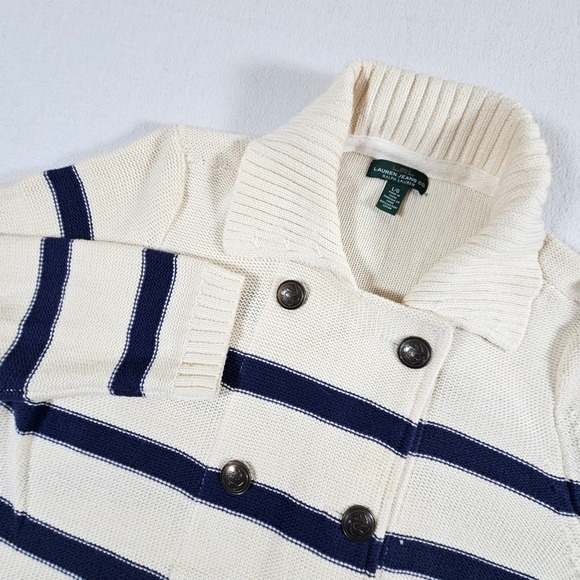 Lauren Ralph Lauren Sweaters - Lauren Ralph Lauren Cardigan Womens L Cream Navy Striped Nautical Anchor Button